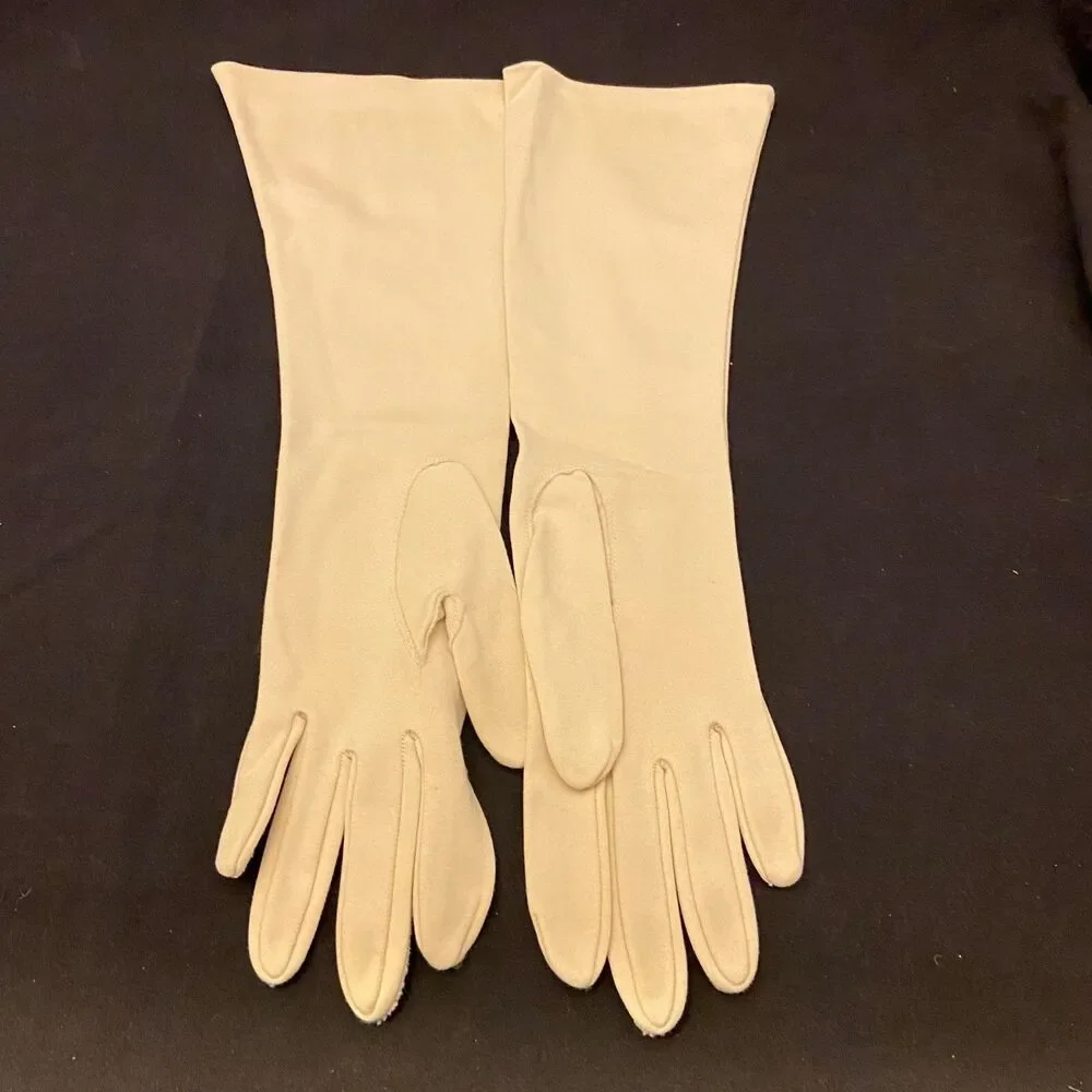 #6241 Vintage Womens Dress Long Opera Creme color Gloves Size S-M